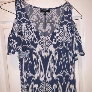 blue dress with white patterns